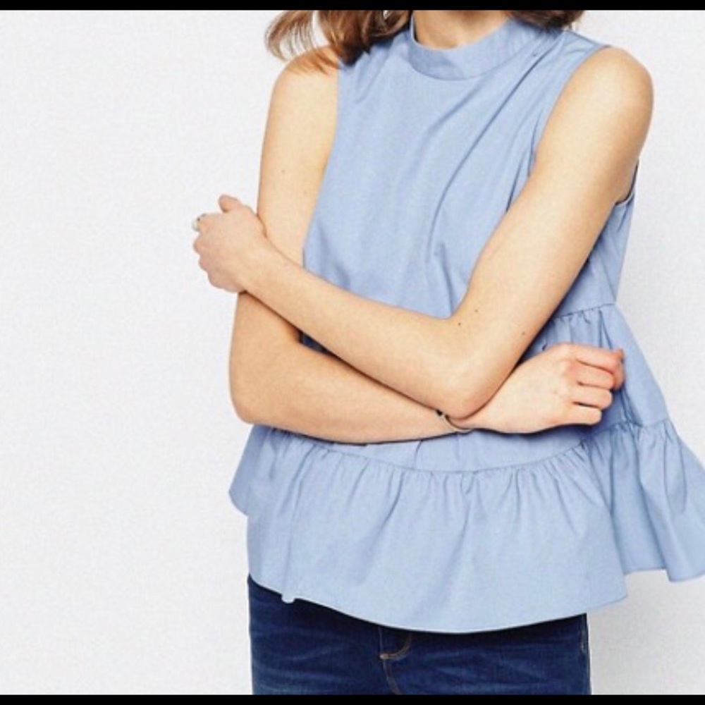 ASOS BLUE HIGH NECK SLEEVELESS BUTTON BACK ~NWT